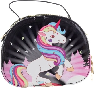 gentuță lucioasă pentru copii cu unicorn, cu fermoar, neagră