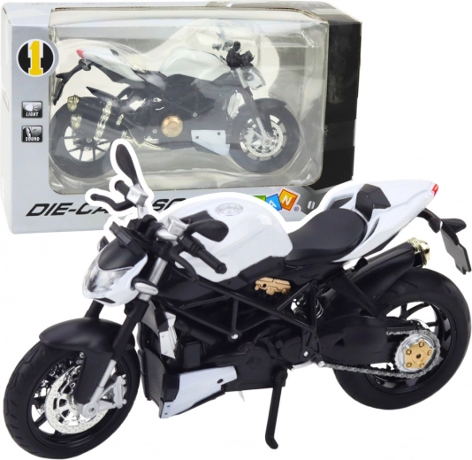 motocicletă sport metalică 1:12 cu lumini și sunete – albă