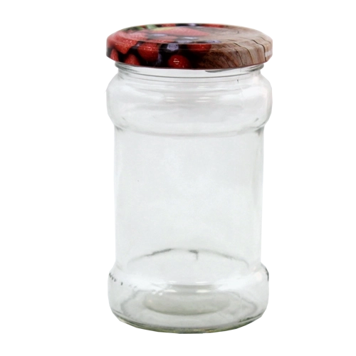 Set de borcane de sticlă pentru conservare 314 ml cu capace negre înșurubabile 66 mm, formă pătrată, 12 buc