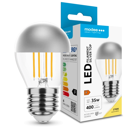 Modee LED bec Filament Glob Mini P45 Silver Top 4 W E27 400 lm alb cald