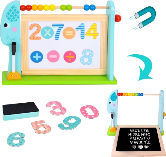 TOOKY TOY tablă educațională reversibilă în formă de elefant cu abac
