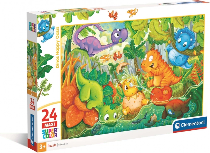 Puzzle Clementoni oaza fericită a dinozaurilor, maxi 24 piese