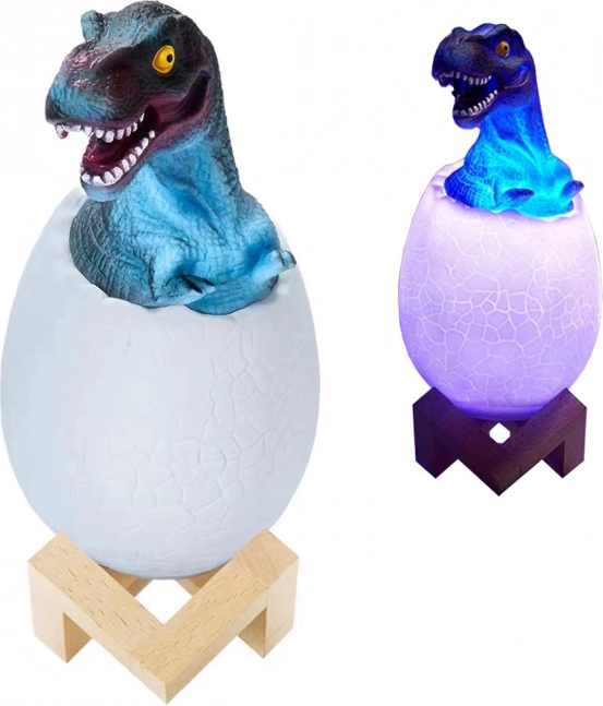 Lampiță nocturnă RGB dinozaur în ou cu suport din lemn