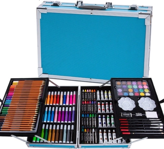Set de rechizite artistice în valiză, 145 piese – Albastru
