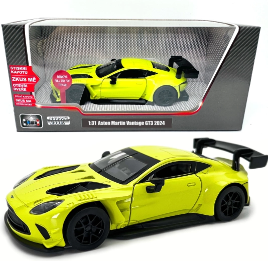 Model metalic Aston Martin Vantage GT3 cu lumini și sunete, la scara 1:31