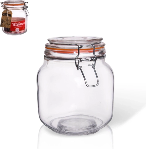 Doză Bela din sticlă transparentă cu clemă metalică, 1 l