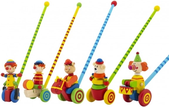Jucărie de împins din lemn, clovn, 60 cm