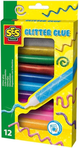 SES Creative lipici decorativ cu sclipici în tub, set 12 culori