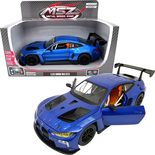 Model metalic 1:24 BMW M4 GT3 albastru cu lumini și sunete