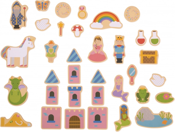 Bigjigs Toys magneți din lemn cu tematică de basm – set de 35 bucăți