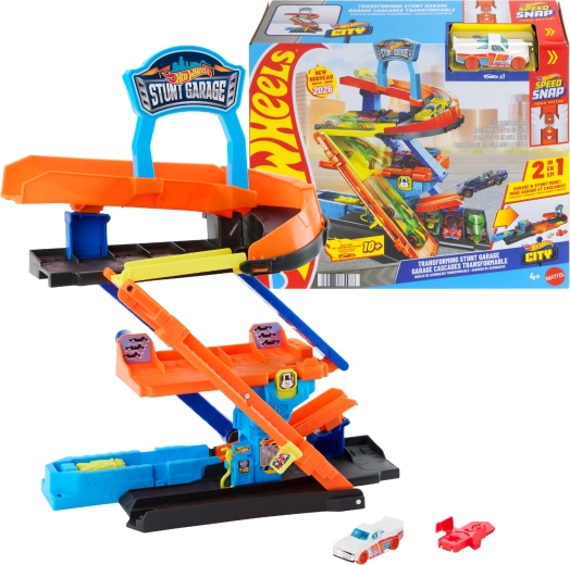 Garajul de cascadorii Hot Wheels City cu transformare și mașinuță