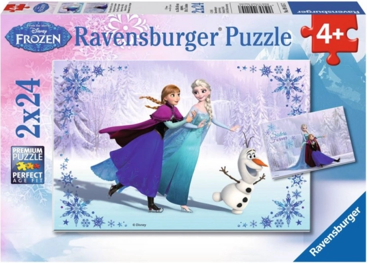 Puzzle 2x24 piese Regatul de Gheață Surori pentru totdeauna