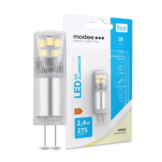 Bec LED G4 din aluminiu 12 V 2,4 W 4000 K 275 lm MODEE