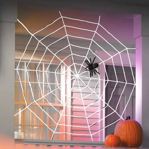 Pânză de păianjen de Halloween cu păianjen, albă, 130 × 130 cm