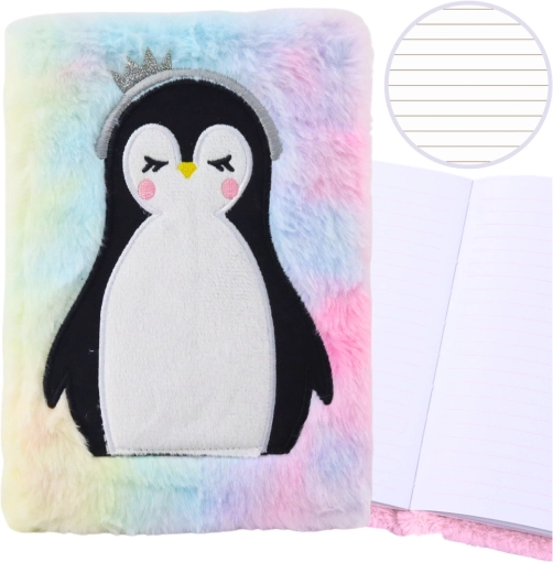 Carnet liniat din pluș cu pinguin A5