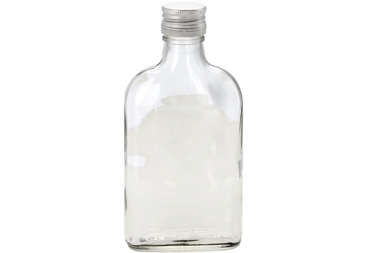 Sticlă plată din sticlă 200 ml cu capac metalic filetat
