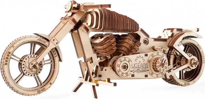 Puzzle 3D din lemn motocicletă UGEARS – model mecanic fără lipici