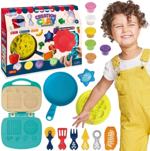 Woopie Creation Clay – set de plastilină cu aparat de făcut vafe și accesorii de bucătărie (39 piese)