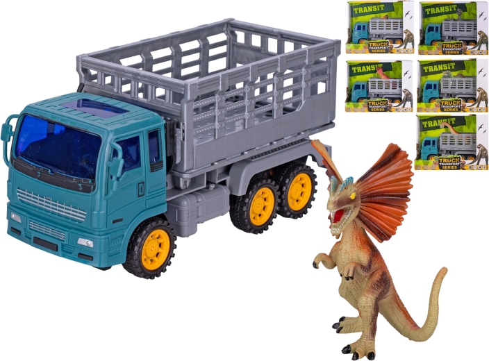 Camion cu mecanism cu volant și figurină de dinozaur