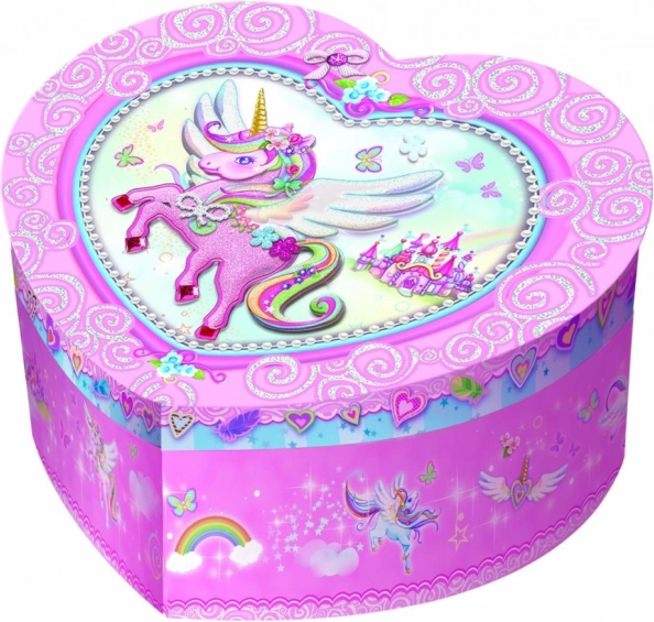 Cutie muzicală pentru bijuterii în formă de inimă cu unicorni