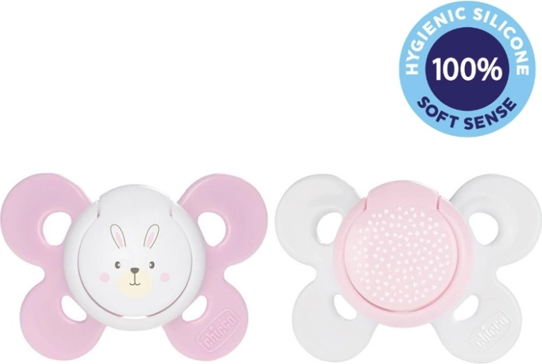 Chicco suzetă Physio Comfort silicon 2–6 luni, motiv fetiță iepuraș/puncte, 2 bucăți
