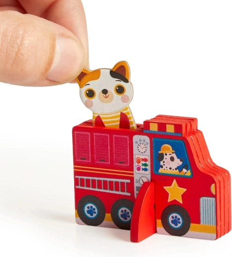 Mașini de pompieri din lemn pentru mâini mici