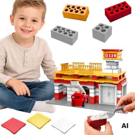 WOOPIE set de construcție stație de pompieri cu mașină de pompieri 140 de piese