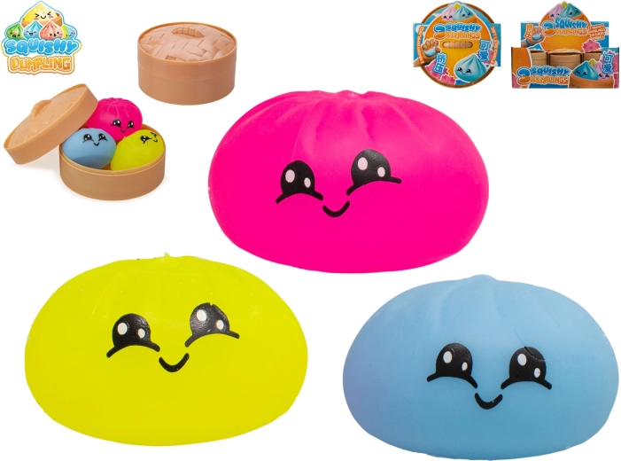 Dumpling – set de 3 jucării antistres de strâns pentru pisici, în coșuleț