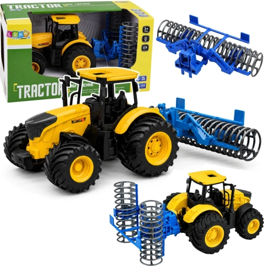 Tractor fermier pentru copii cu tăvălug de cultivare 1:24, cu lumini și sunete