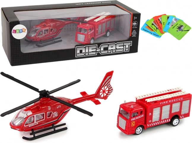 Mașini de pompieri cu elicopter roșu