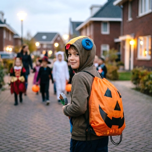 Săculeț de Halloween pentru spate cu motiv de dovleac