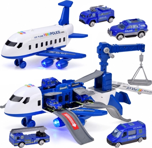 Avion de poliție cu parcare, macara și 4 mașinuțe