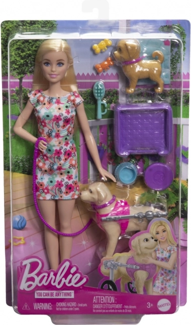 Barbie cu cățelușul în scaun cu rotile