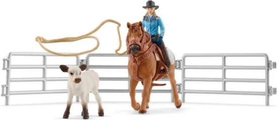 Set figurine cowgirl și prinderea cu lațul Farm World