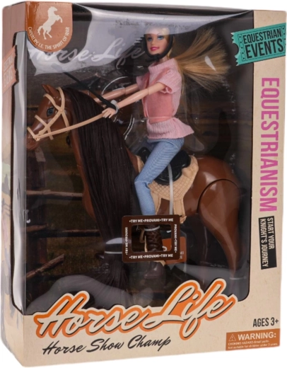 Păpușă pe cal cu accesorii