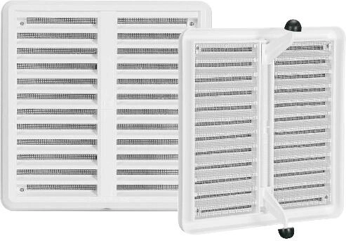 Grilaj de ventilație cu plasă împotriva insectelor și capac reglabil 175 × 175 mm alb