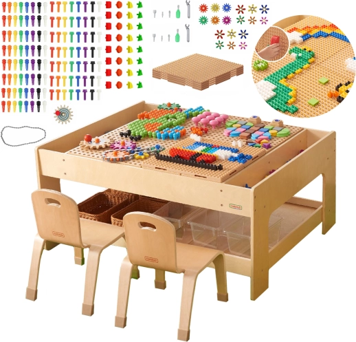 Masterkidz masă educațională din lemn cu accesorii STEM și 563 cărămizi