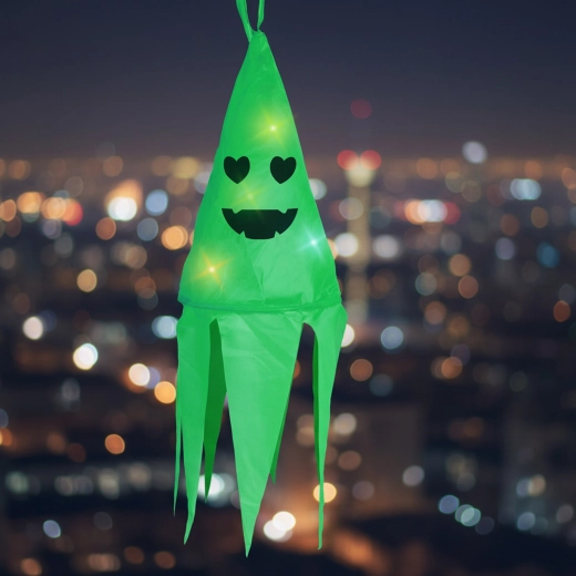 Decorațiune luminoasă de Halloween suspendată, fantomă verde