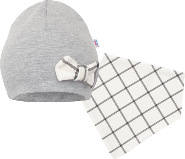 Căciuliță și eșarfă la gât pentru copii New Baby Missy, gri
