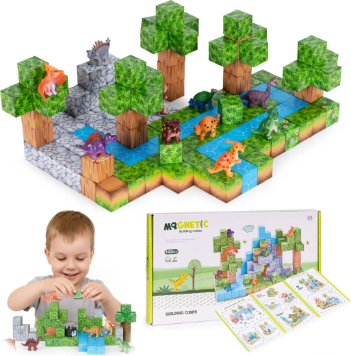 Set de construcție magnetică 142 de piese cu dinozauri