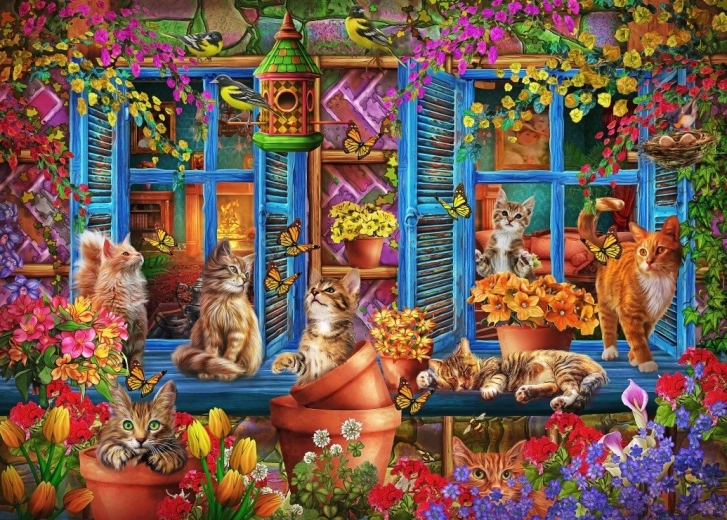 Puzzle Pervaz cu pisici 300 piese