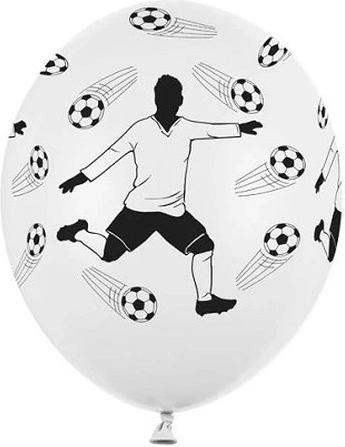 Baloane 30 cm cu imprimeu fotbalist și mingi, alb pastel - 1 bucată