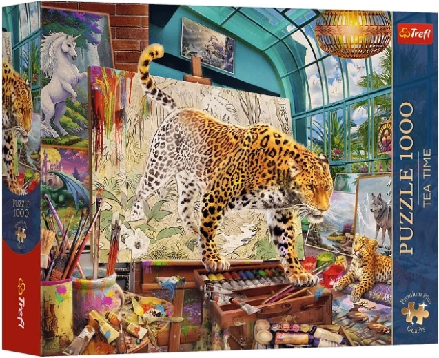 Tea Time Premium Plus puzzle 1000 de piese – leoparzi în atelierul de pictură