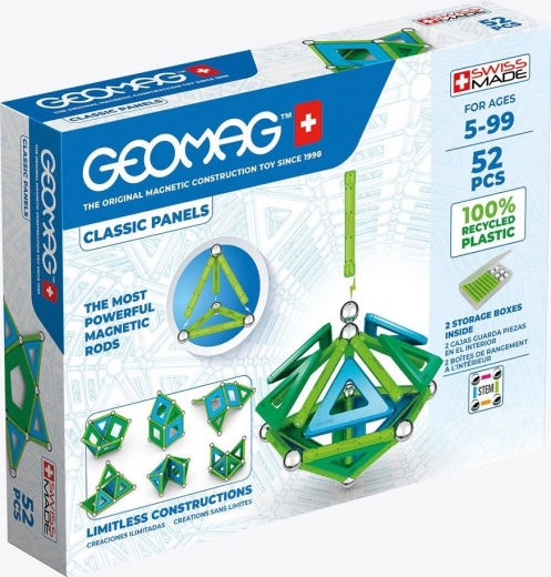 Set de construcție magnetic GEOMAG Classic Panels Recycled, 52 de piese