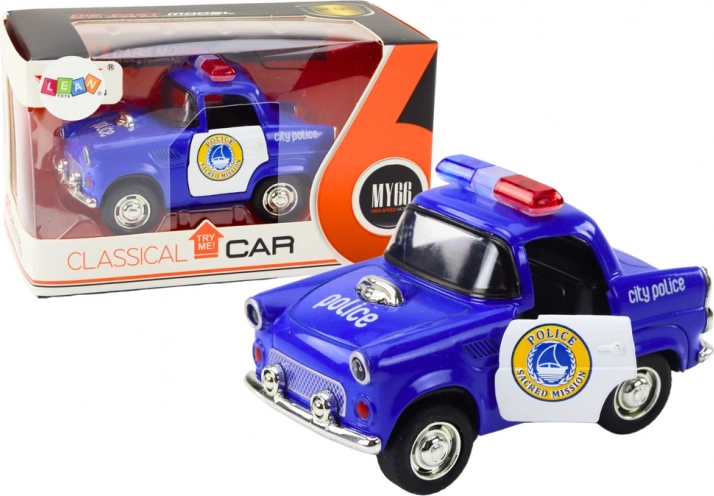 Mașină de poliție clasică albastră cu tracțiune, lumini și sunete 1:38