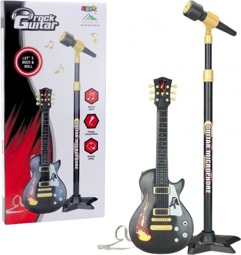 Set muzical pentru copii cu chitară și microfon pe stativ – negru