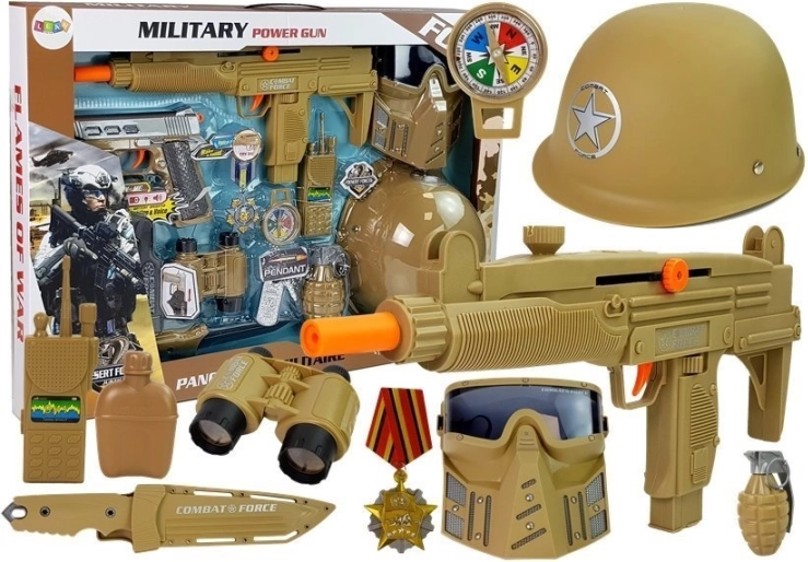 Set militar pentru copii cu cască, mască, pistoale și grenadă cu sunet