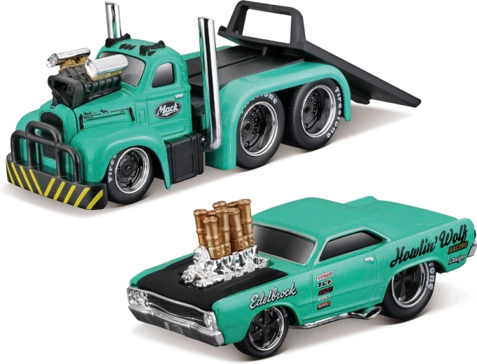 Maisto Muscle transports Mack B-61 platformă cu Dodge Dart HEMI gasser 1:64