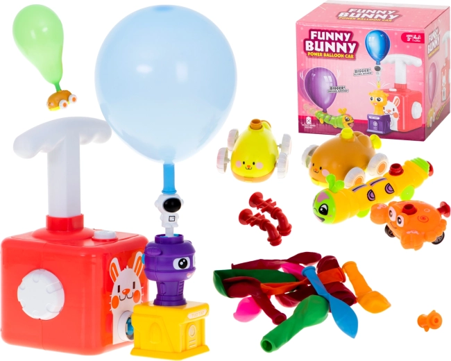 Lansator cu baloane cu mașinuțe și motiv de iepuraș – set 23 piese
