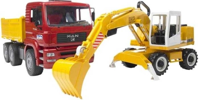 Basculantă și excavator MAN și Liebherr de la firma Bruder